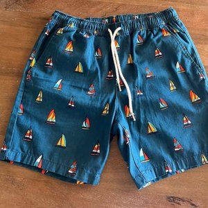Forever 21 Short Mens Small Blue Boats Drawstring Elastic Waist 3 Pocket Bottoms